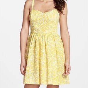 Lilly Pulitzer Christine Fit N Flare Dress in Sunglow Yellow Sea Cups Pigment 4